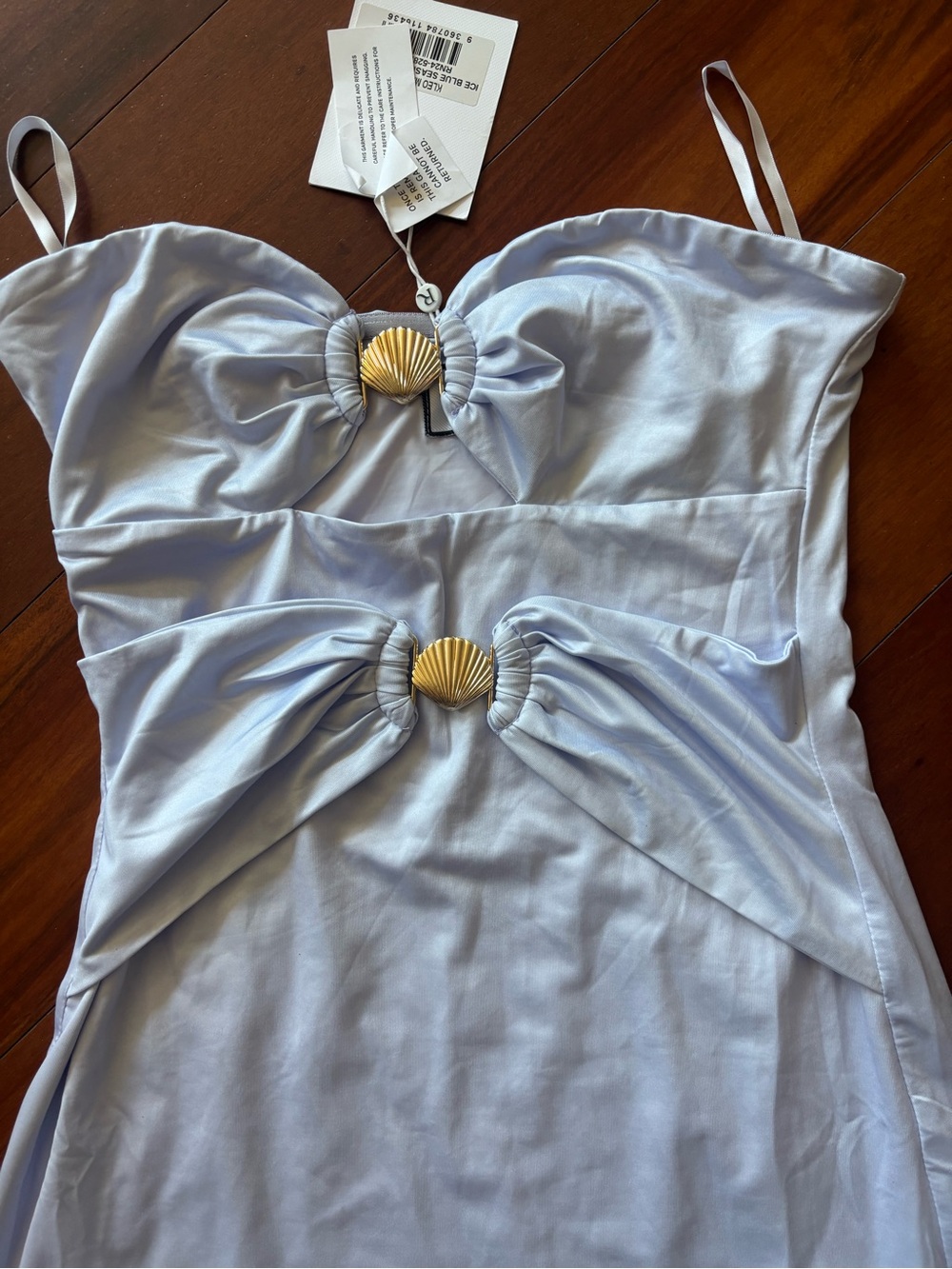 Light Blue Satin Shell Accent Slip Dress - Picture 2 of 3